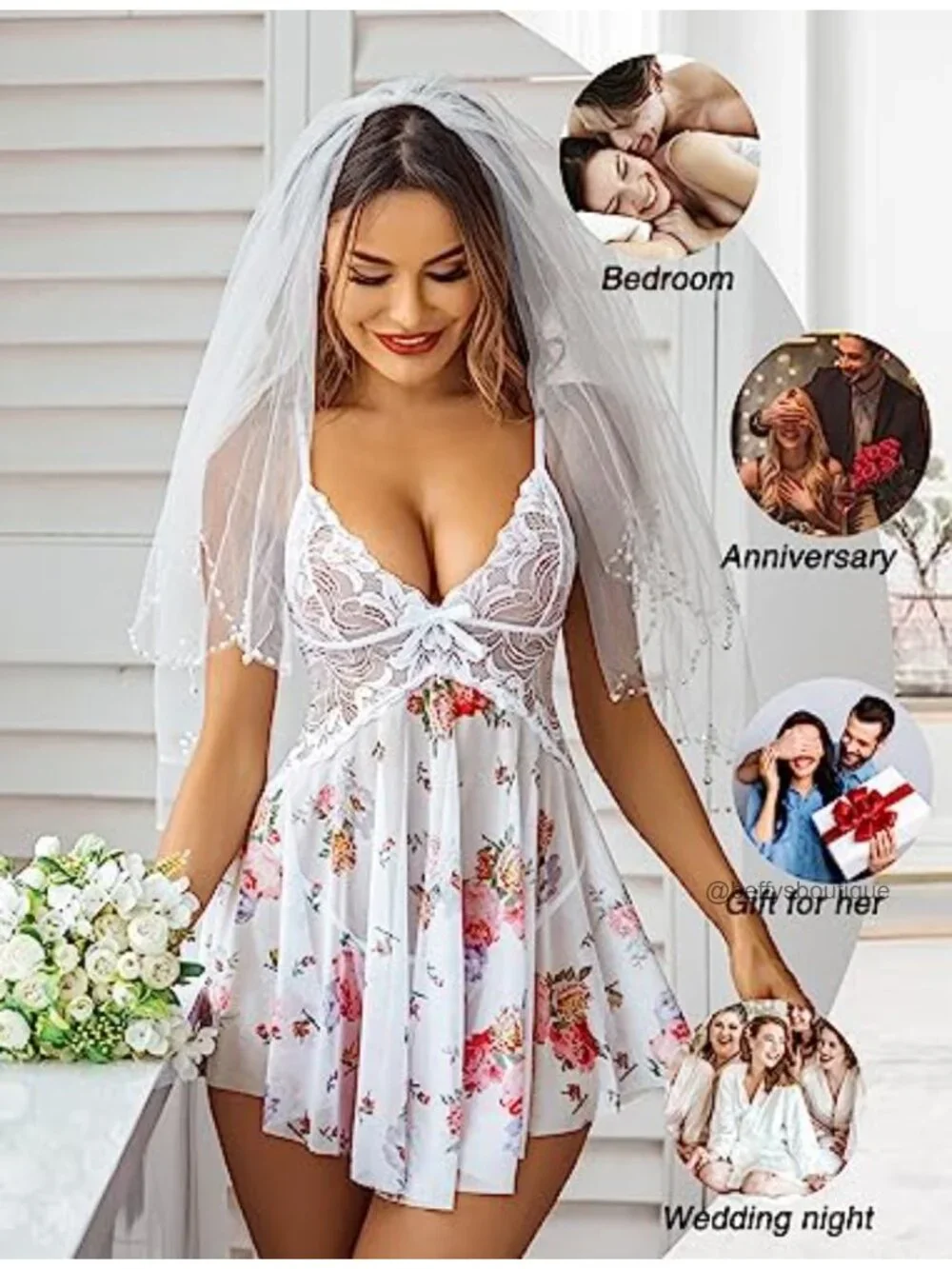 Lace Babydoll Chemise with Mesh & Adjustable Straps Nightgown